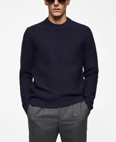 Mango Men's Ribbed Details Knitted Sweater In Dark Navy