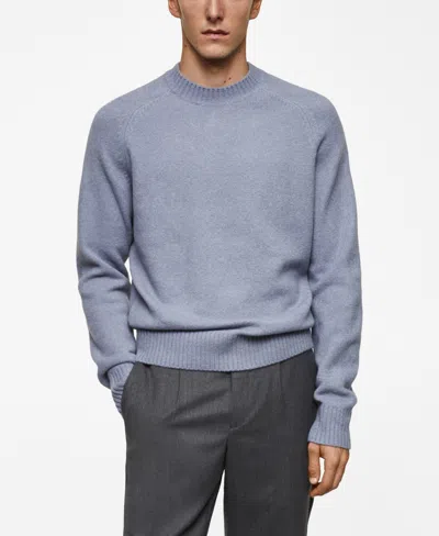 Mango Men's Ribbed Details Knitted Sweater In Sky Blue