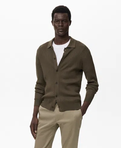 Mango Men's Ribbed Knit Cardigan In Brown