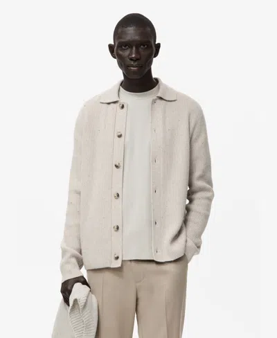 Mango Men's Ribbed Knit Cardigan In Light,pastel Gray