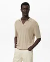 Mango Rib Johnny Collar Polo In Nude
