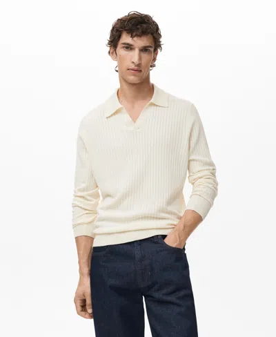 Mango Men's Ribbed Knitted Polo Sweater In White
