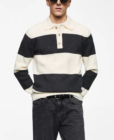 Mango Men's Ribbed Striped Knitted Polo Shirt In Off White
