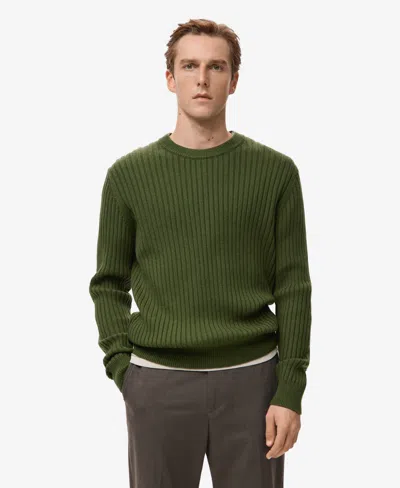 Mango Men's Ribbed Wool-blend Sweater In Green