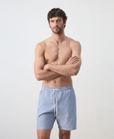 Mango Men's Seersucker Striped Swimsuit In Blue