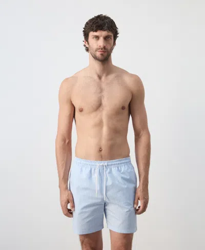 Mango Men's Seersucker Striped Swimsuit In Blue