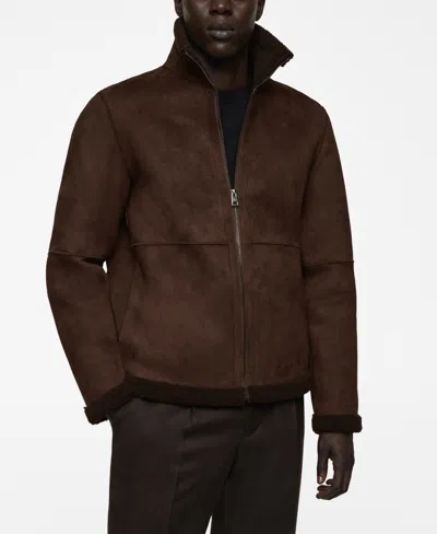 Mango Men's Shearling-lined Leather-effect Jacket In Chocolate