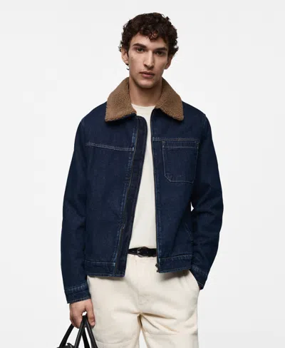 Mango Men's Shearling Lining Denim Jacket In Blue