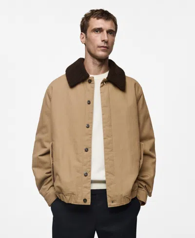 MANGO MEN'S SHEEPSKIN COLLAR QUILTED JACKET