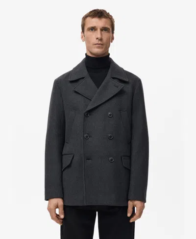 Mango Men's Short Double-breasted Wool Coat In Black