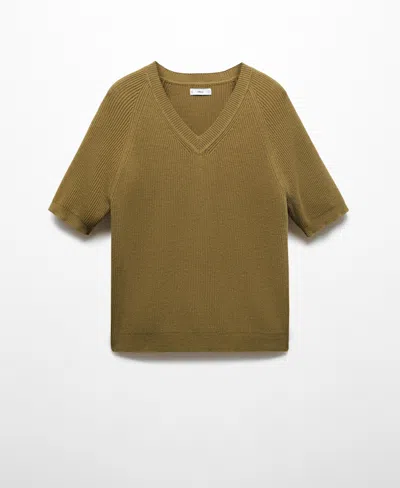 Mango Men's Short Sleeve Knitted T-shirt In Olive Green