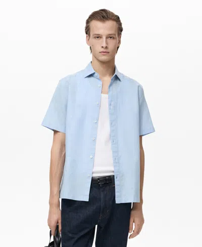 Mango Men's Short Sleeve Linen-blend Shirt In Blue