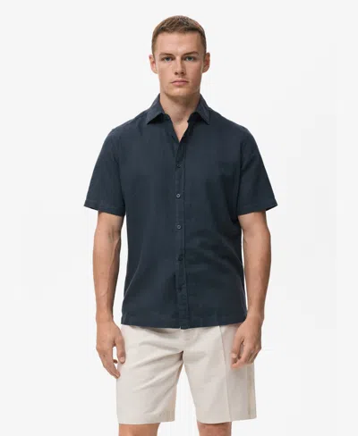 Mango Men's Short Sleeve Linen-blend Shirt In Blue