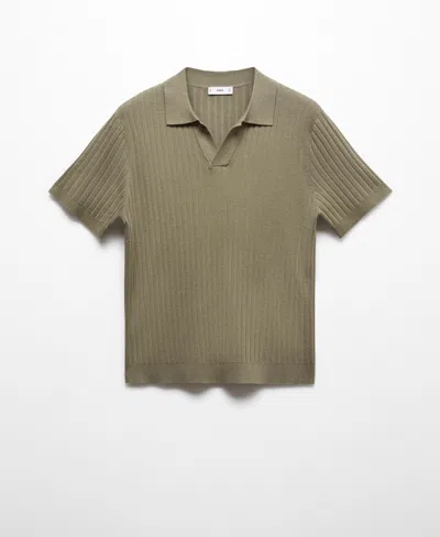 Mango Men's Short Sleeve Ribbed Knit Polo Shirt In Medium Green