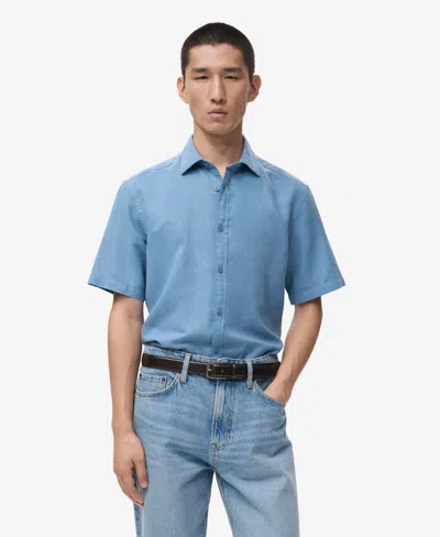 Mango Men's Short Sleeved Cotton Shirt In Blue