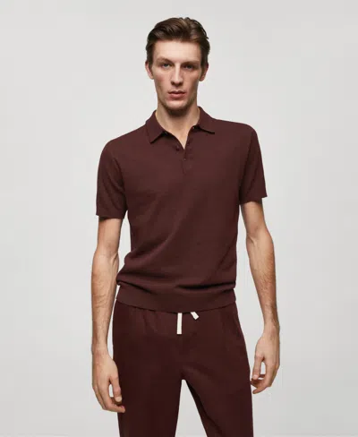Mango Men's Short-sleeved Knitted Polo Shirt In Burgundy