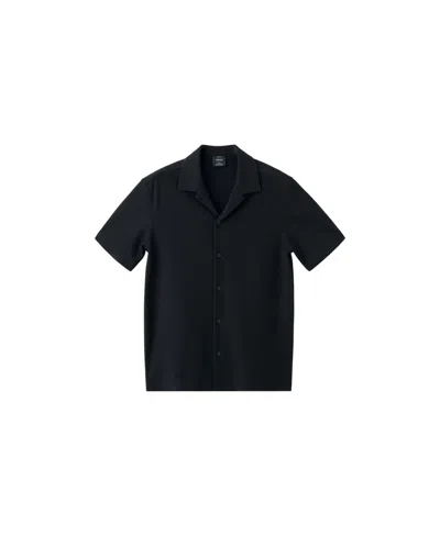 Mango Men's Short-sleeve Textured Cotton-blend Shirt In Black