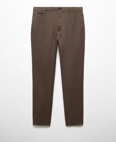 Mango Men's Slim-fit 100% Linen Pants In Chocolate