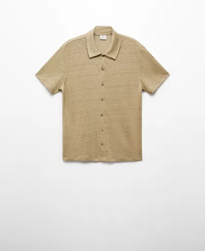 Mango Men's Slim Fit 100% Linen Polo Shirt In Khaki