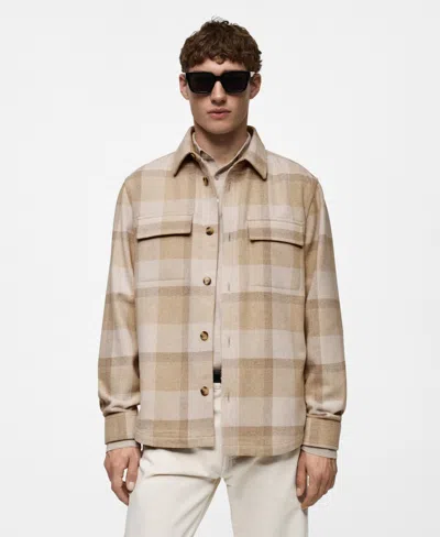 Mango Men's Slim-fit Checked Flannel Wool-blend Overshirt In Beige