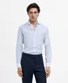 Mango Slim Fit Stripe Button-up Shirt With Contrast Collar In Sky Blue
