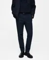 Mango Regular Fit Navy Flat Front Textured Stretch Cotton Pants In Indigo Blue