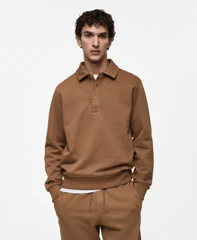 Mango Men's Slim-fit Cotton Polo Sweatshirt In Medium Brown
