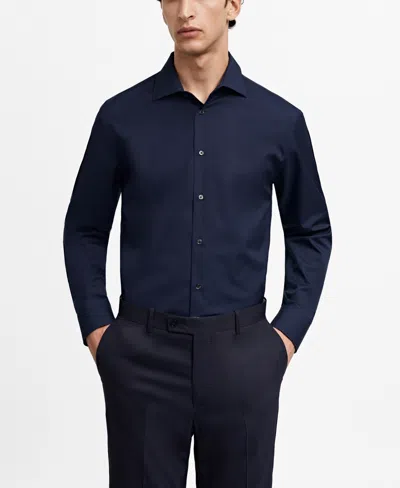 Mango Men's Slim-fit Cotton Poplin Dress Shirt In Navy