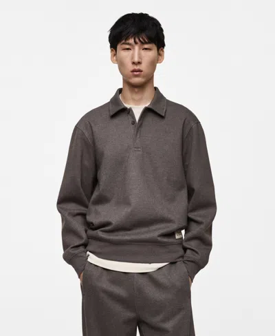 Mango Men's Slim-fit Embroidered Polo-collar Pullover In Medium Heather Gray