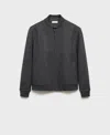 Mango Flannel Bomber Jacket In Dark Heather Gray
