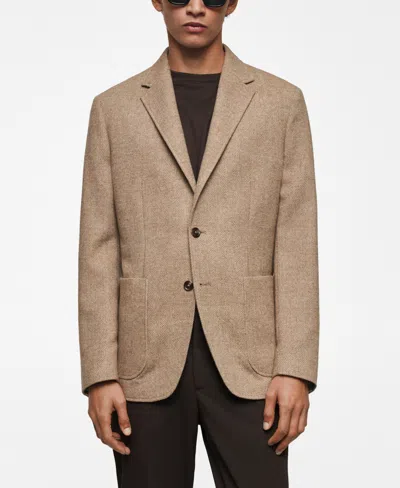 Mango Men's Slim-fit Herringbone Wool Suit Jacket In Beige