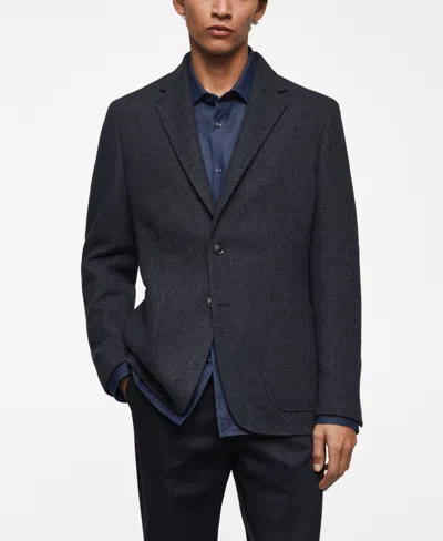 Mango Men's Slim-fit Herringbone Wool Suit Jacket In Blue