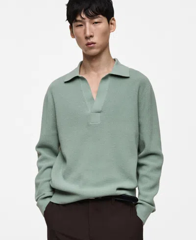 Mango Men's Slim-fit Knit Wool-blend Polo Sweater In Mink Gray