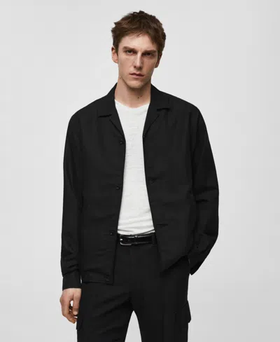 Mango Men's Slim-fit Linen-blend Overshirt In Black