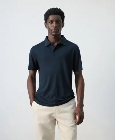 Mango Men's Slim Fit Linen Blend Polo Shirt In Blue