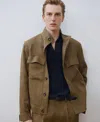 Mango Linen Overshirt With Pockets In Khaki
