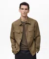 Mango Linen Overshirt With Pockets In Khaki