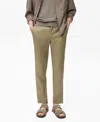 Mango Slim Fit Flat Front Linen Pants In Green