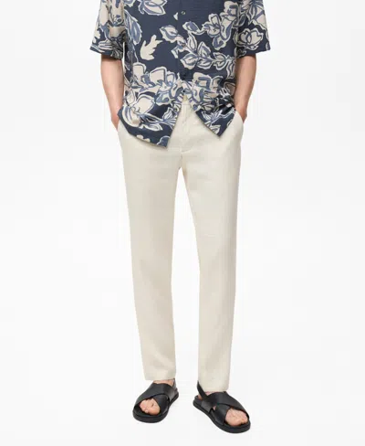 Mango Slim Fit Flat Front Linen Pants In White