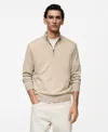 Mango Men's Slim-fit Merino Wool Quarter-zip Sweater In Beige