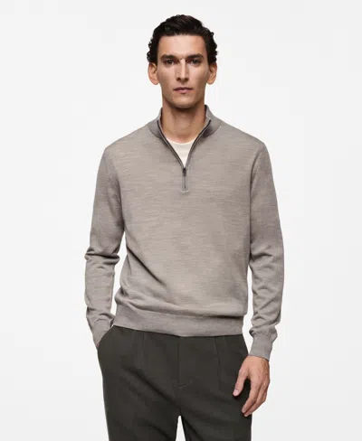 Mango Men's Slim-fit Merino Wool Quarter-zip Sweater In Medium Brown