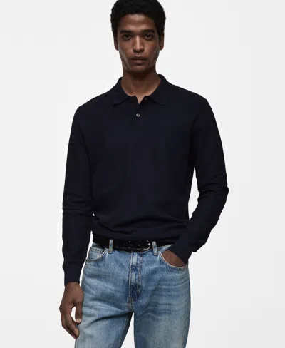Mango Men's Slim-fit Micro-structured Knit Polo Shirt In Dark Navy