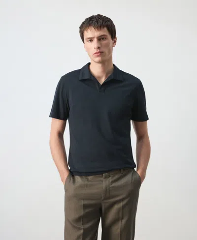 Mango Slim Fit Piqué Polo Navy In Black