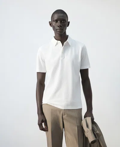 Mango Men's Slim Fit Pique Polo Shirt In White