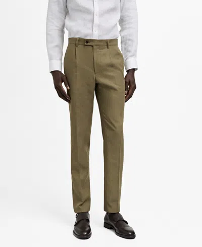 Mango Men's Slim-fit Pleated Suit Pants In Khaki