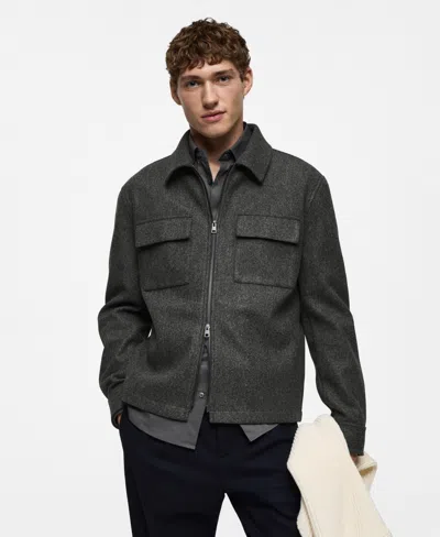 Mango Men's Slim-fit Pocket Detail Flannel Jacket In Dark Heather Gray
