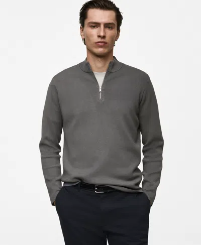 Mango Men's Slim-fit Quarter-zip Knit Sweater In Gray