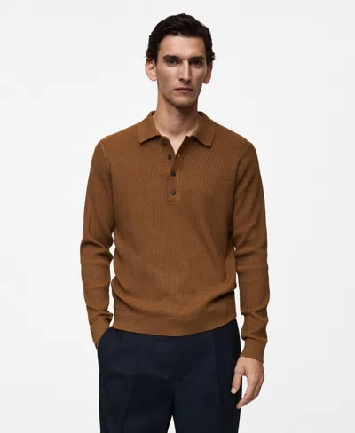 Mango Cotton Blend Polo Sweatshirt In Medium Brown