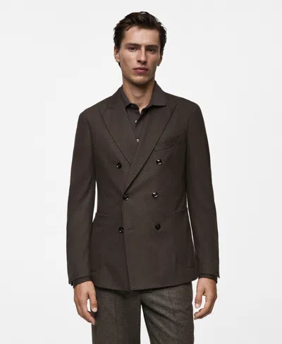 Mango Men's Slim-fit Virgin Wool Double-breasted Blazer In Brown