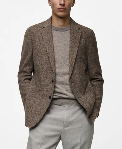 Mango Men's Slim-fit Virgin Wool Twill Blazer In Brown